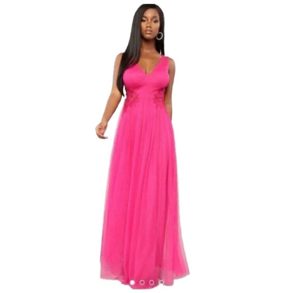 🆕 🤩 FASHION NOVA Size S The One You Dream Of Mesh Maxi Dress Fushia